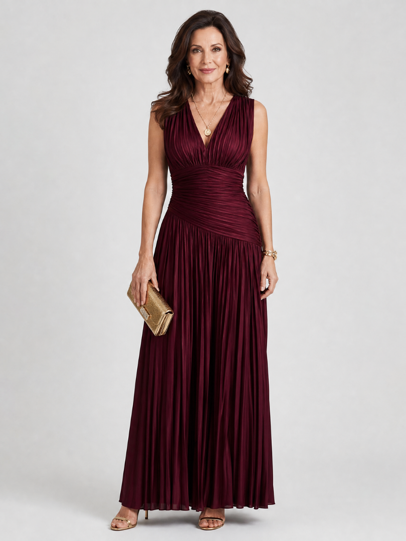 Lemar | Pleated V Neck Midi Dress