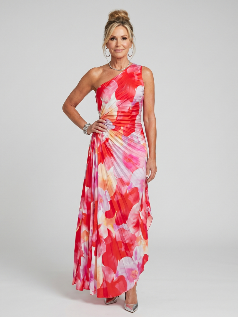 Taya | One Shoulder Pleated Midi Dress