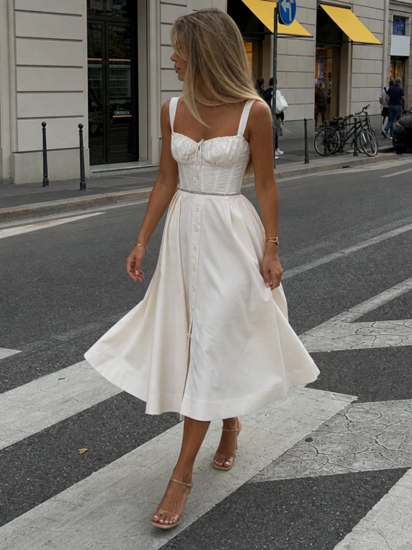 Amren | Sleeveless Structured Bodice Midi Dress