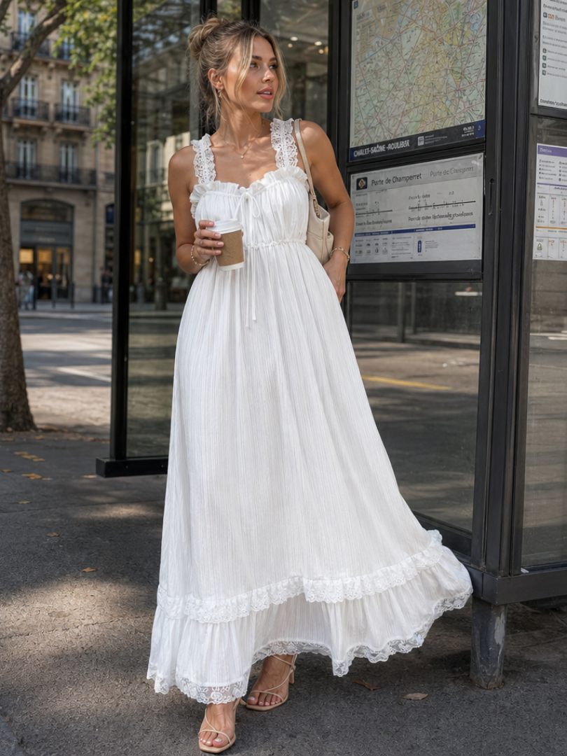 Leach | Sleeveless Ruffle Strap Flowing Skirt Midi Dress