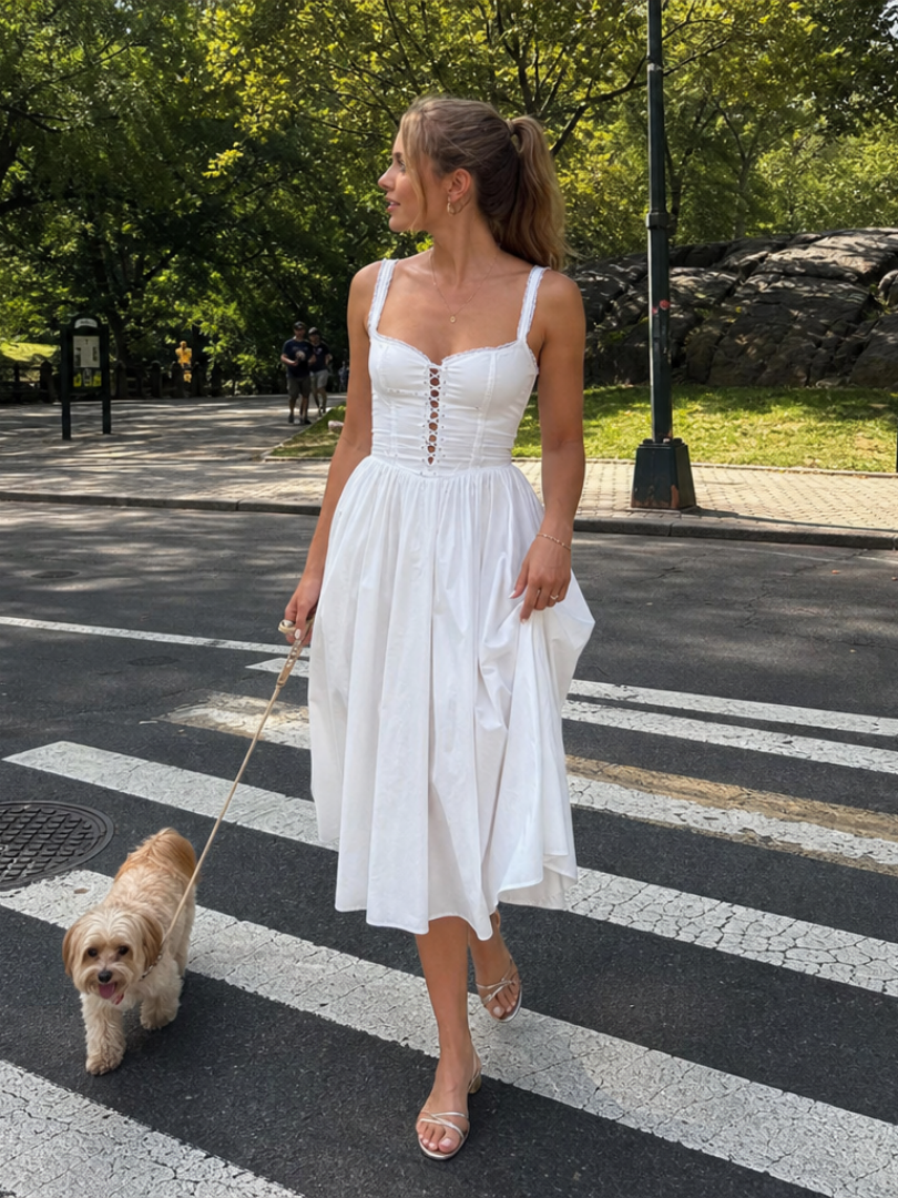 Neime | Sleeveless Button Front Flared Skirt Midi Dress
