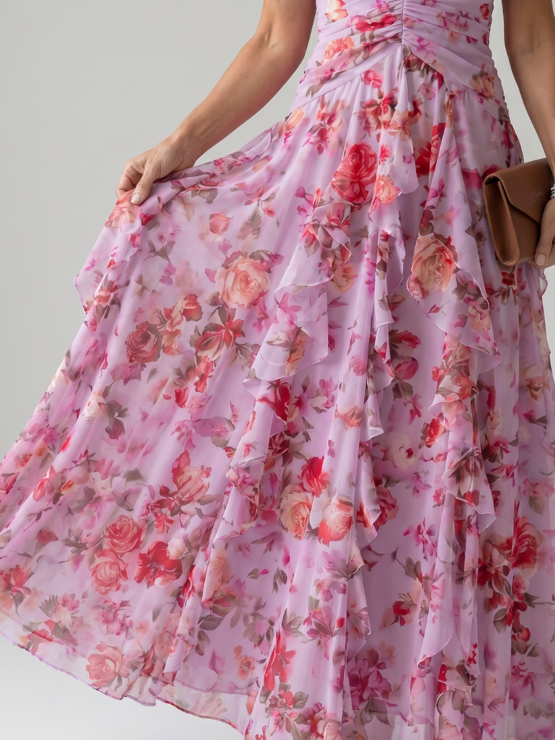Nori | Halter Ruffle Floral Maxi Dress