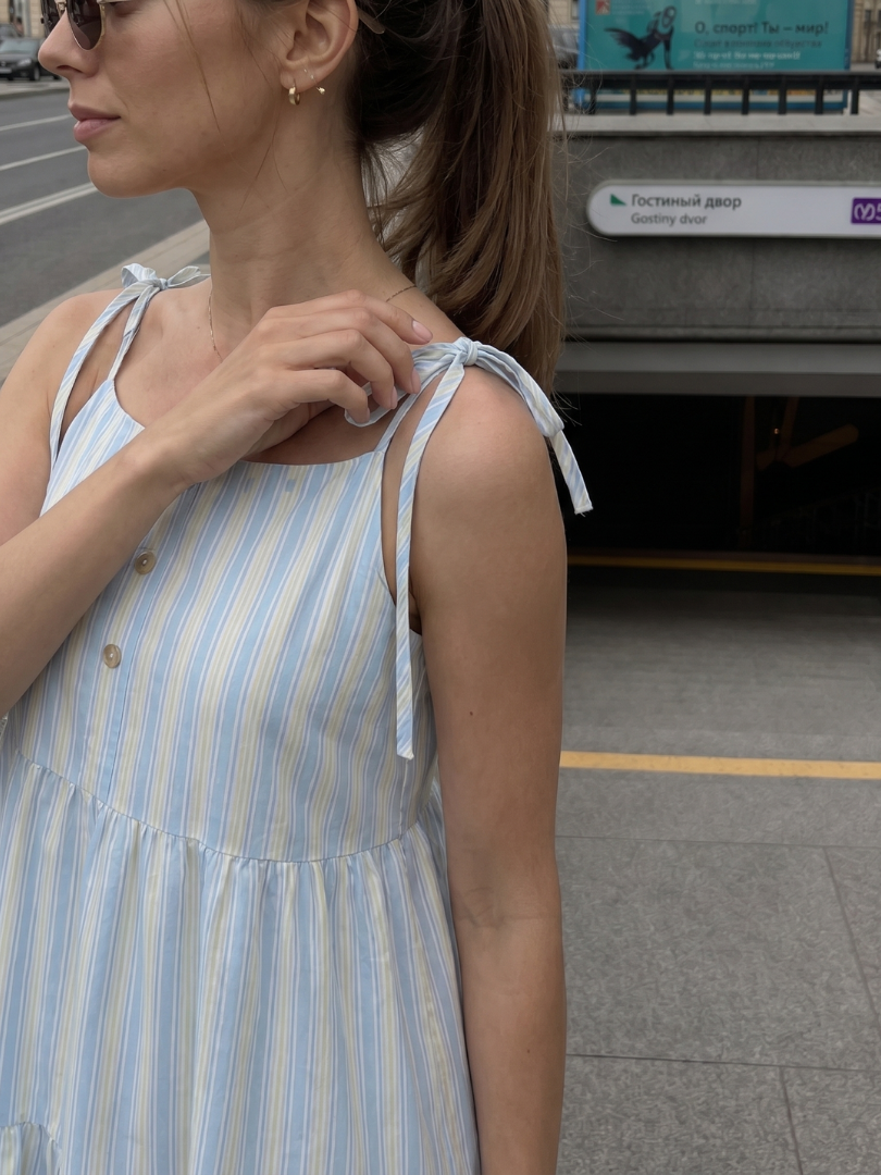 Nathalia | Sleeveless Tie Strap Stripe Pattern Midi Dress