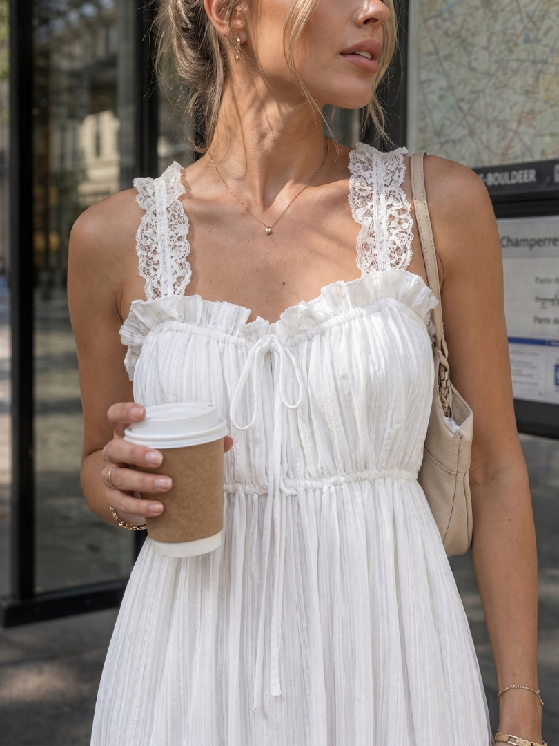 Leach | Sleeveless Ruffle Strap Flowing Skirt Midi Dress