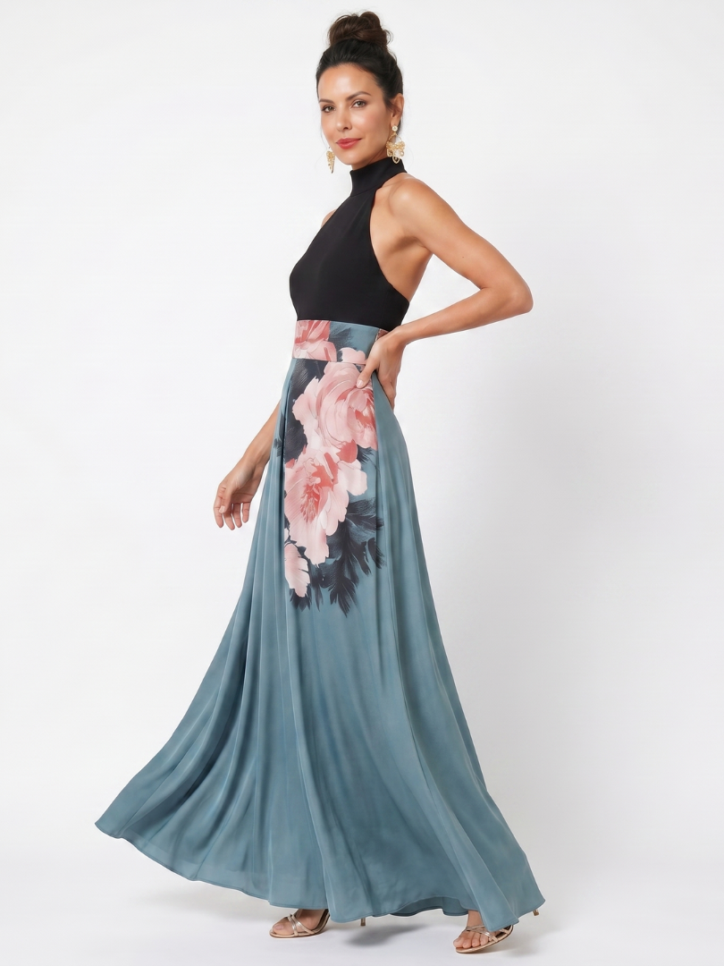 Olympas | Halter Bodice Floral Maxi Dress