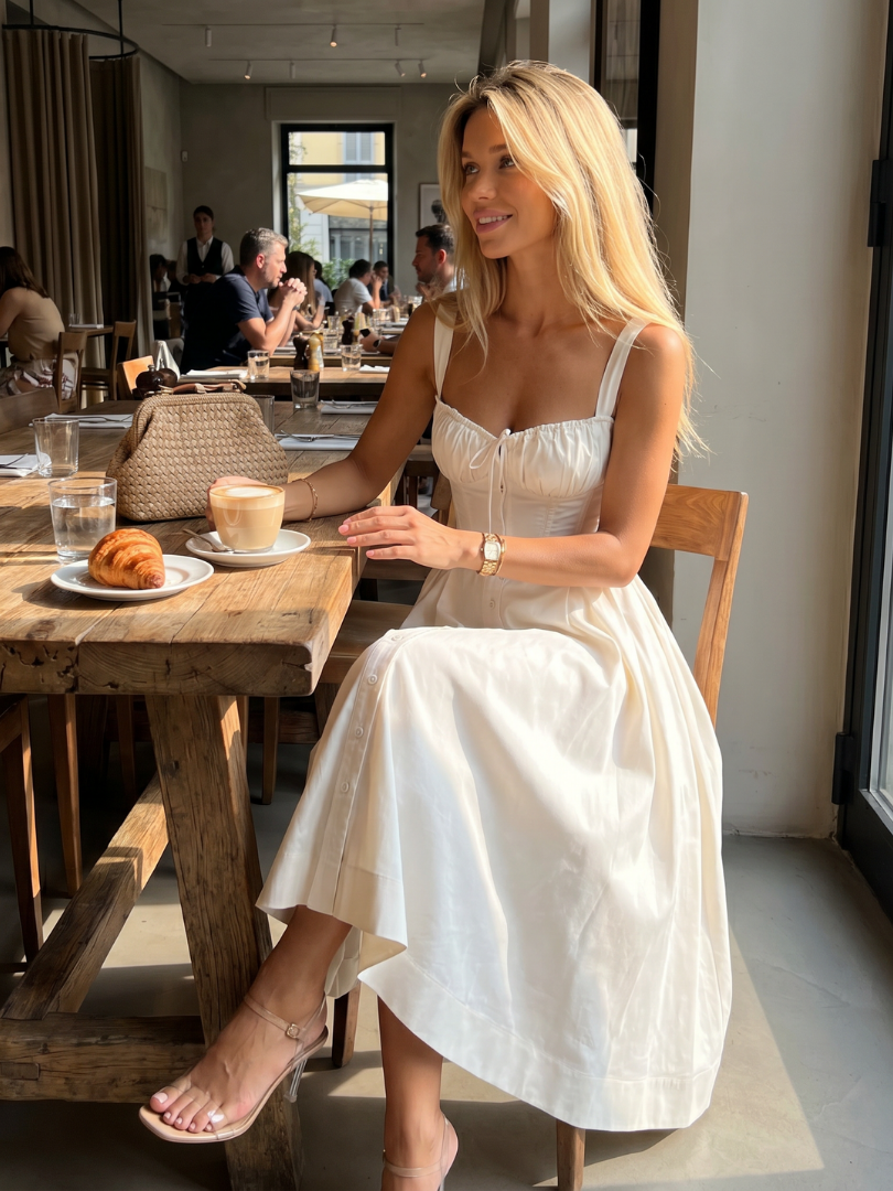 Amren | Sleeveless Structured Bodice Midi Dress