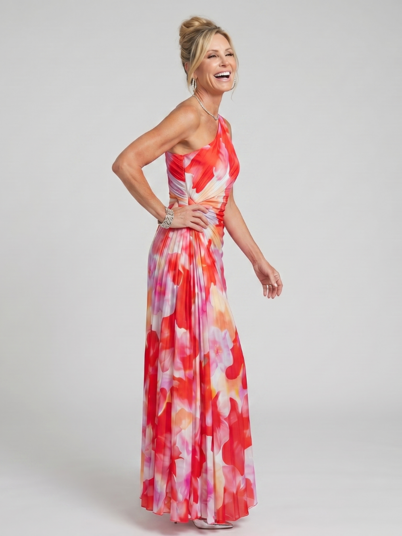 Taya | One Shoulder Pleated Midi Dress