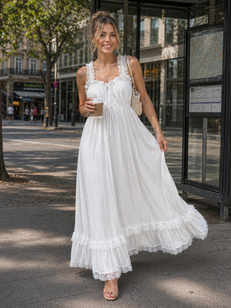 Leach | Sleeveless Ruffle Strap Flowing Skirt Midi Dress