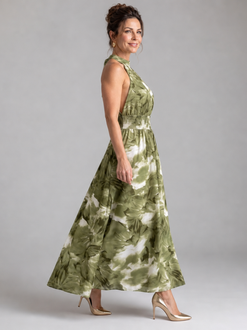 Olivia | Gathered Waist Printed Midi Dress