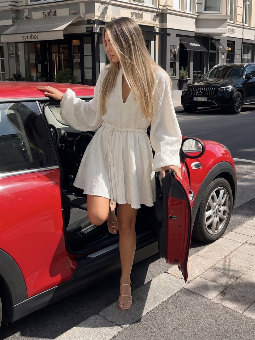 Azula | Long Sleeve V Neck Flared Skirt Mini Dress