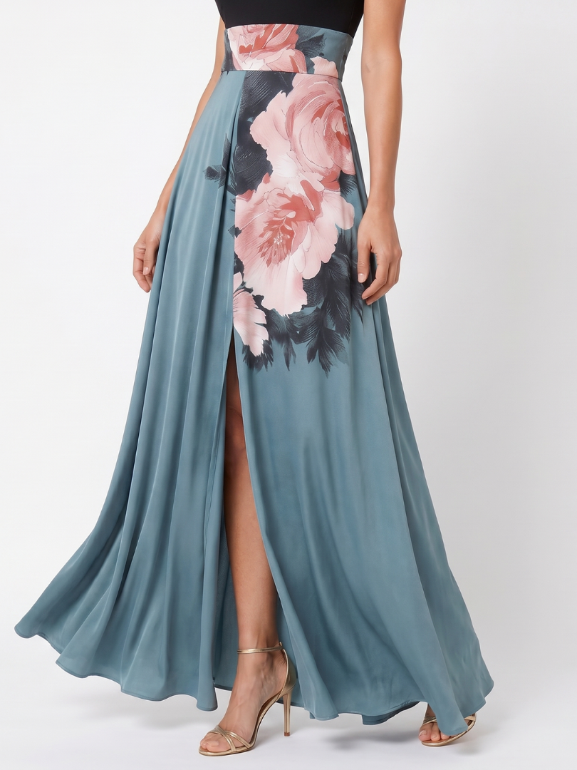 Olympas | Halter Bodice Floral Maxi Dress