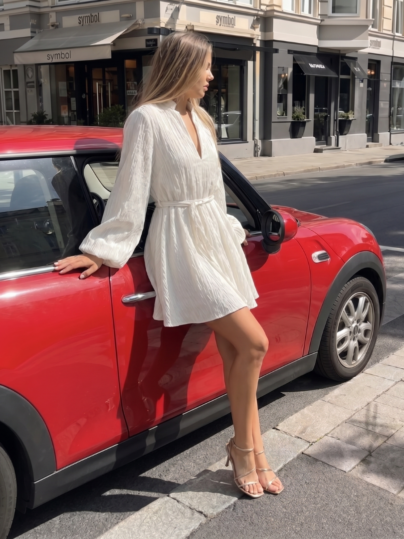 Azula | Long Sleeve V Neck Flared Skirt Mini Dress
