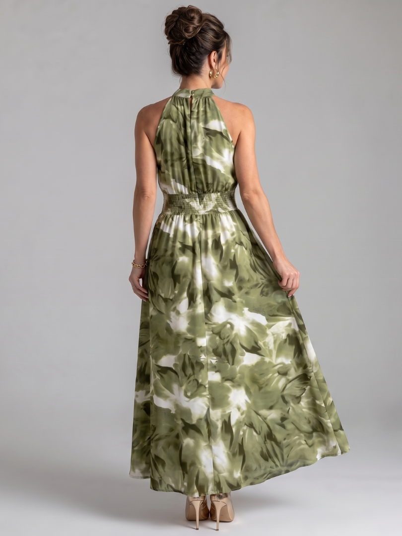 Olivia | Gathered Waist Printed Midi Dress