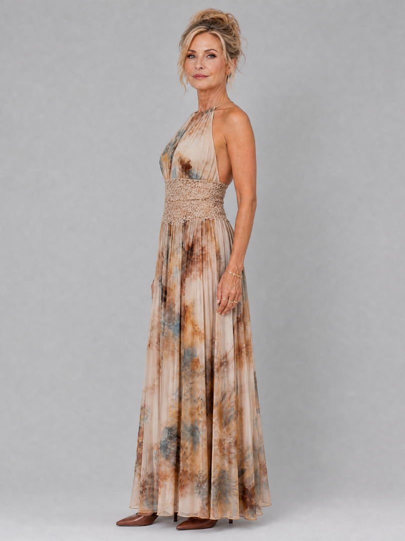 Elavenue | Halter Lace Waist Maxi Dress