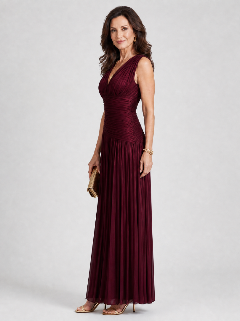 Lemar | Pleated V Neck Midi Dress