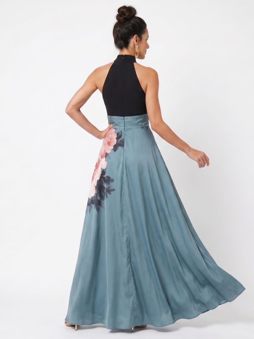 Olympas | Halter Bodice Floral Maxi Dress