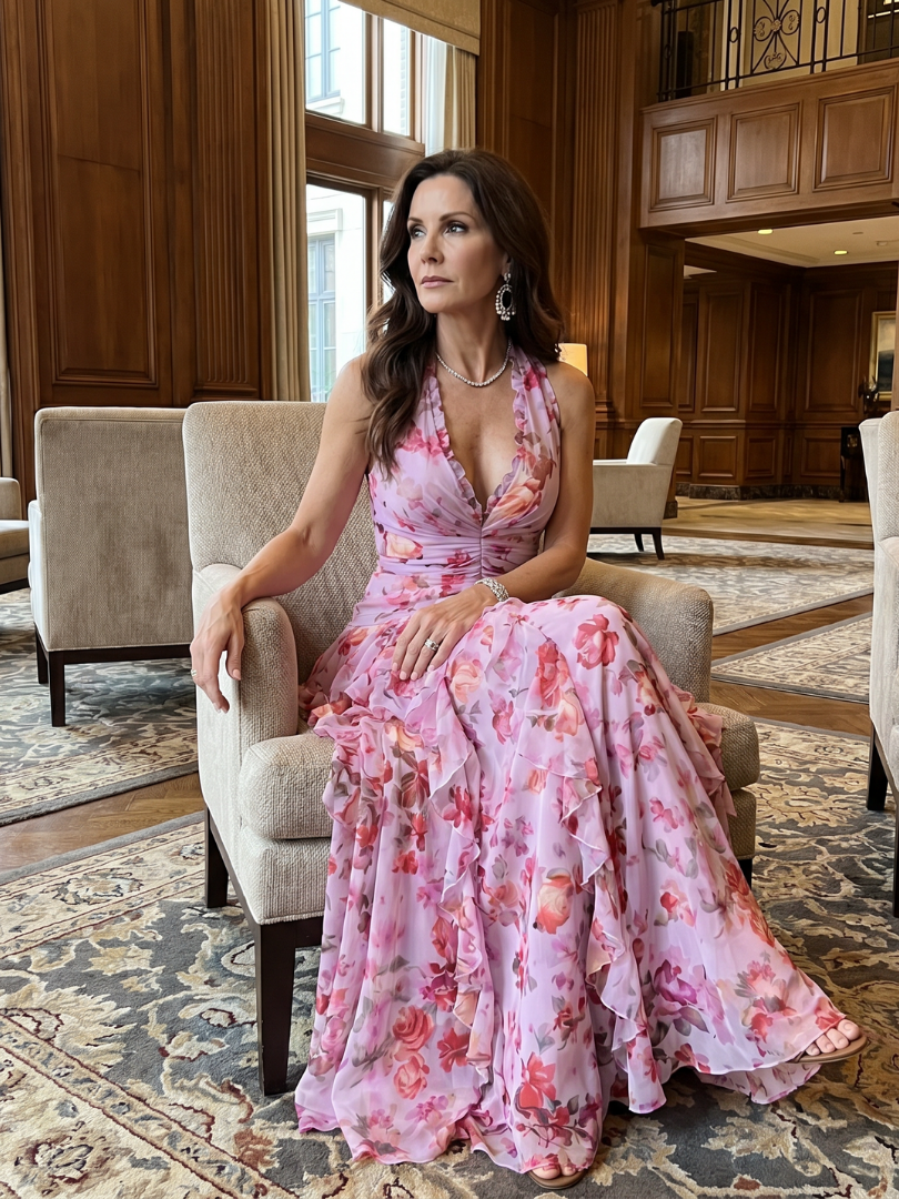 Nori | Halter Ruffle Floral Maxi Dress