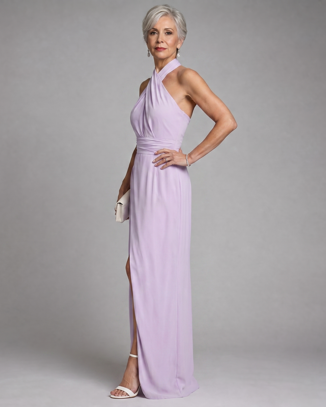 Vaelora | Cross Halter Draped Side Slit Midi Dress