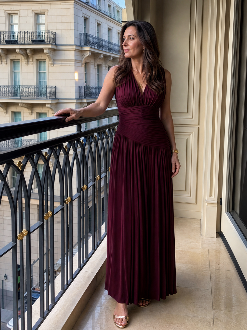 Lemar | Pleated V Neck Midi Dress