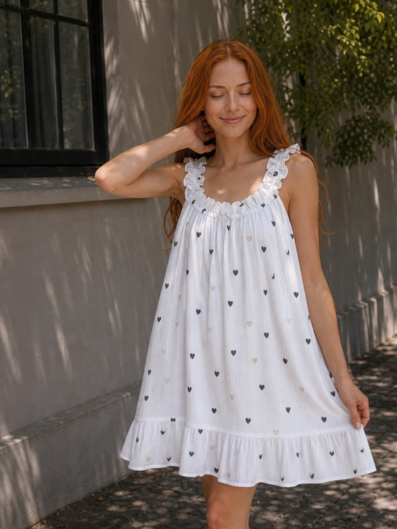 Aena | Ruffle Strap Gingham Pattern Knee Length Dress