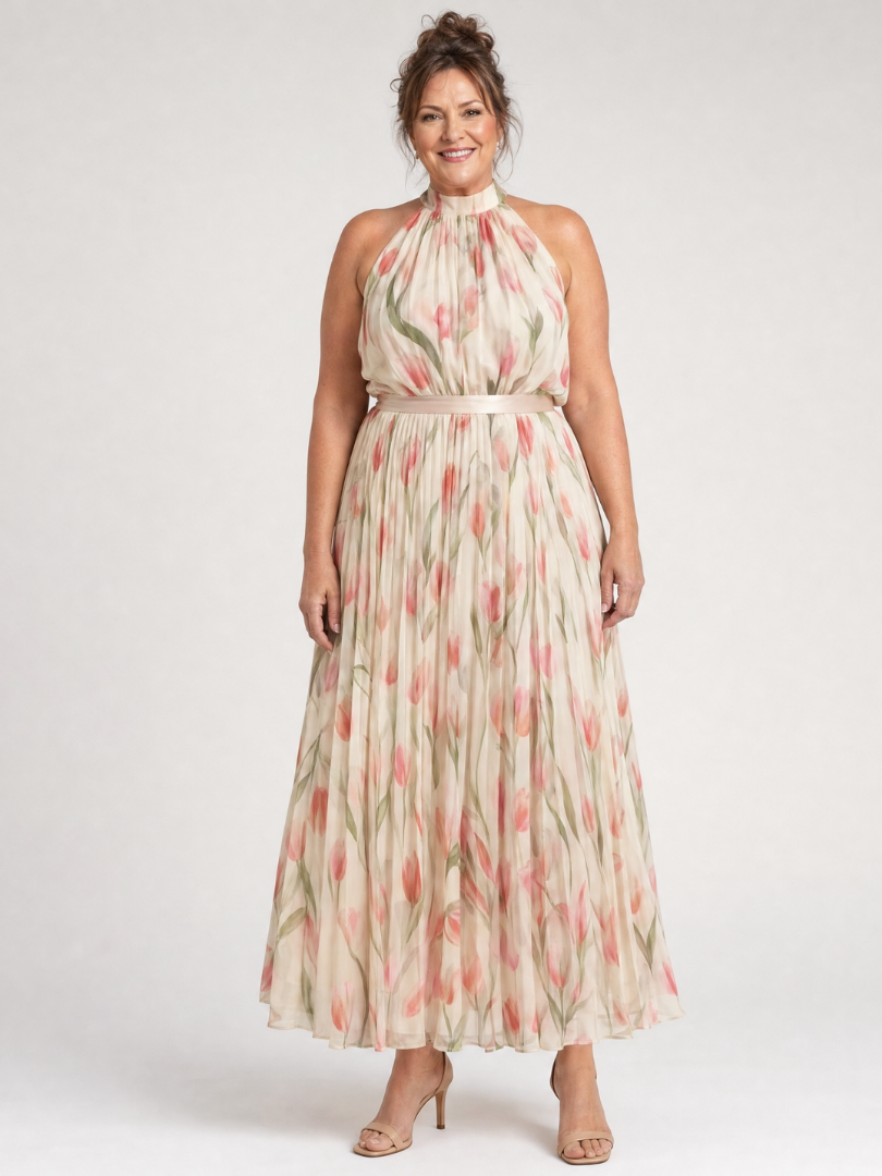 Aurelle | Halter Floral Midi Dress