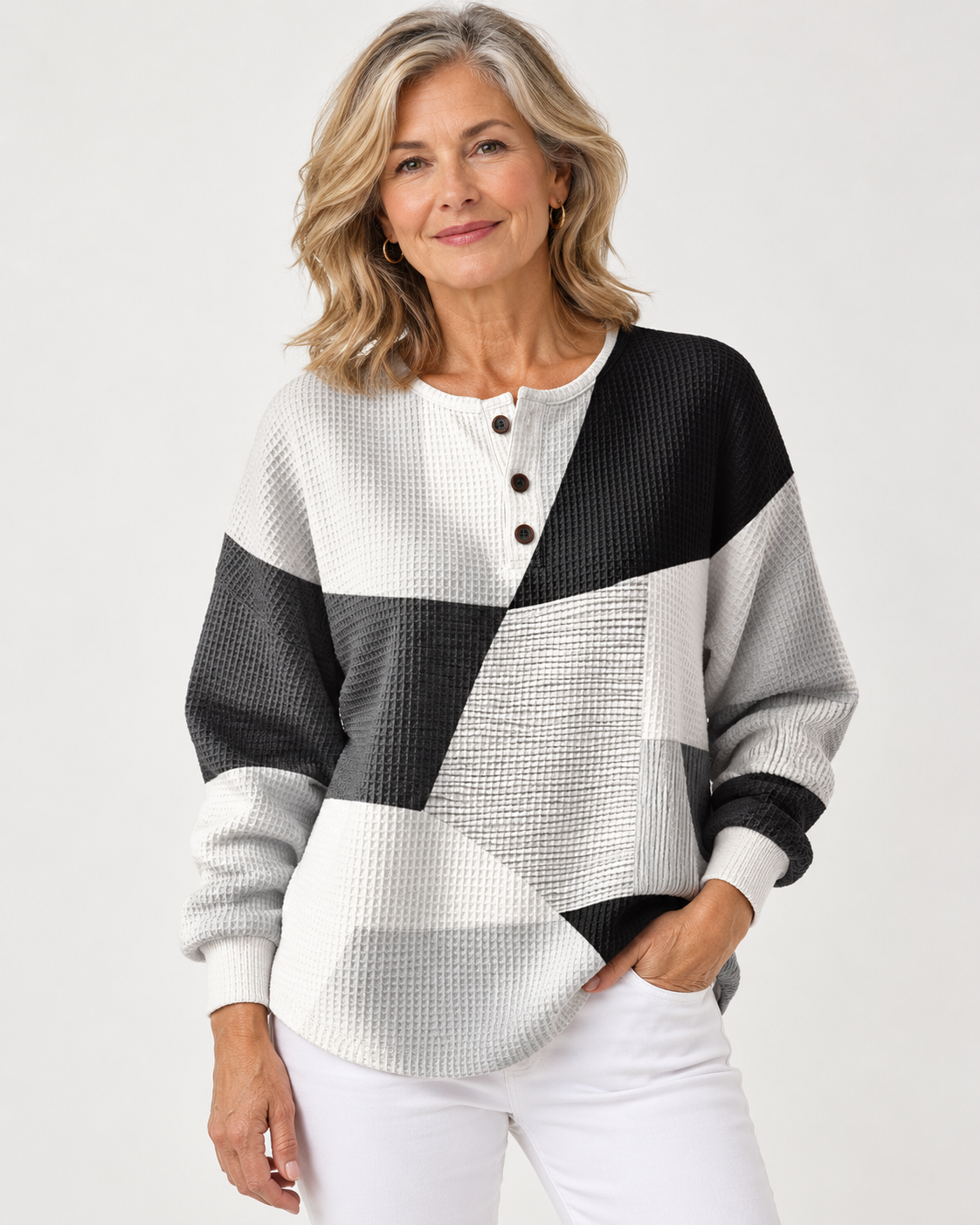 Mila | Cozy Colourblock Waffle Knit Sweater