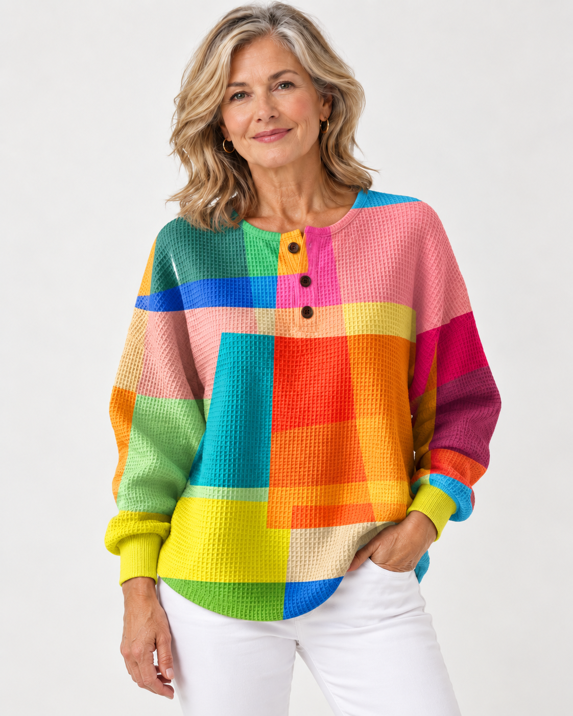 Mila | Cozy Colourblock Waffle Knit Sweater