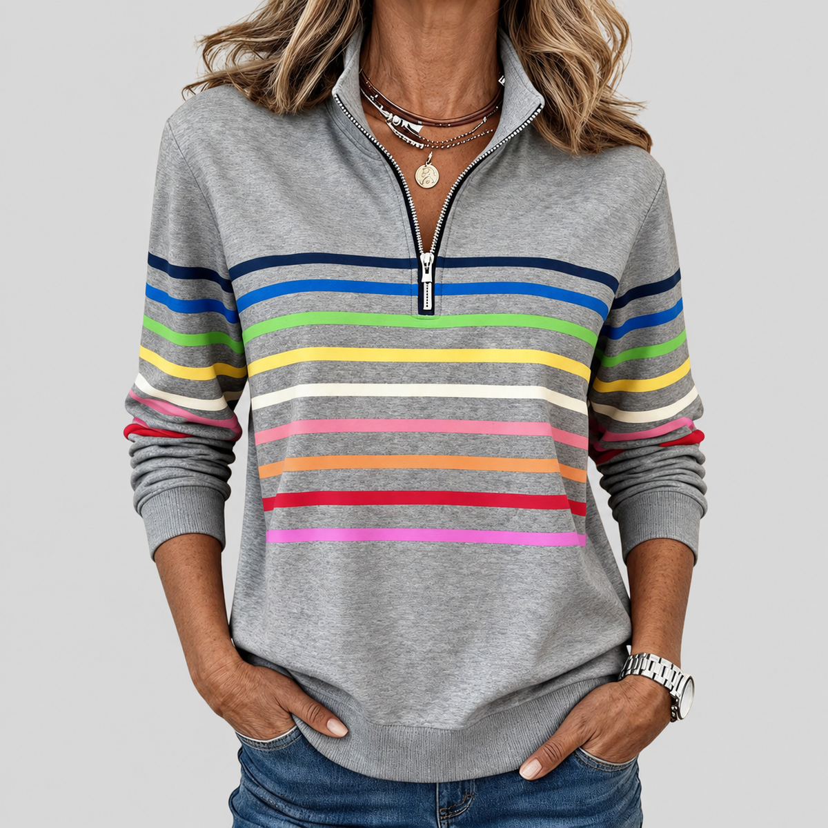 Corabelle | Striped Quarter-Zip Sweatshirt