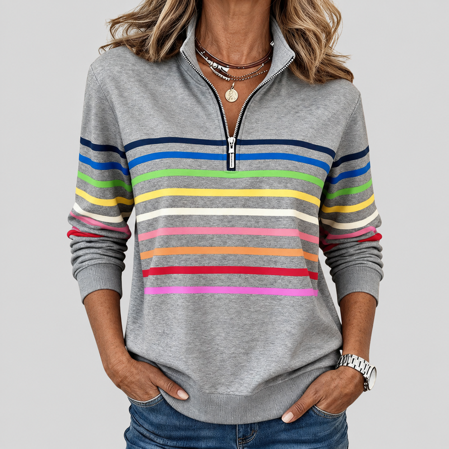 Corabelle | Striped Quarter-Zip Sweatshirt