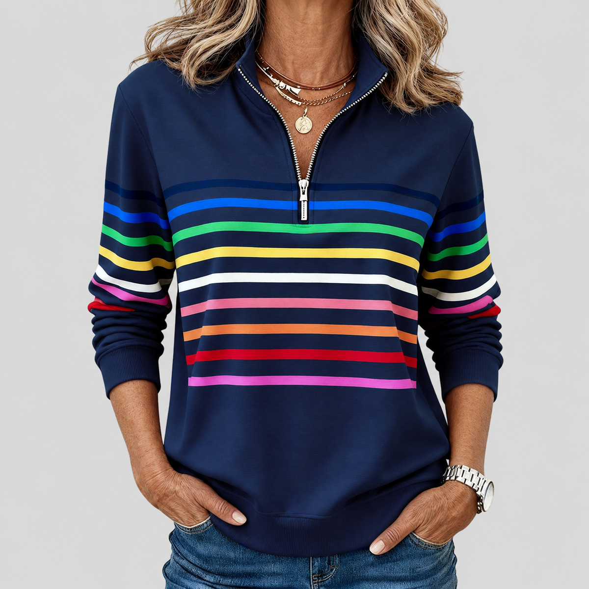 Corabelle | Striped Quarter-Zip Sweatshirt