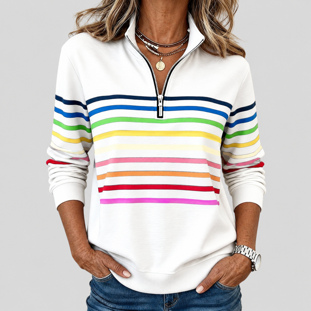 Corabelle | Striped Quarter-Zip Sweatshirt
