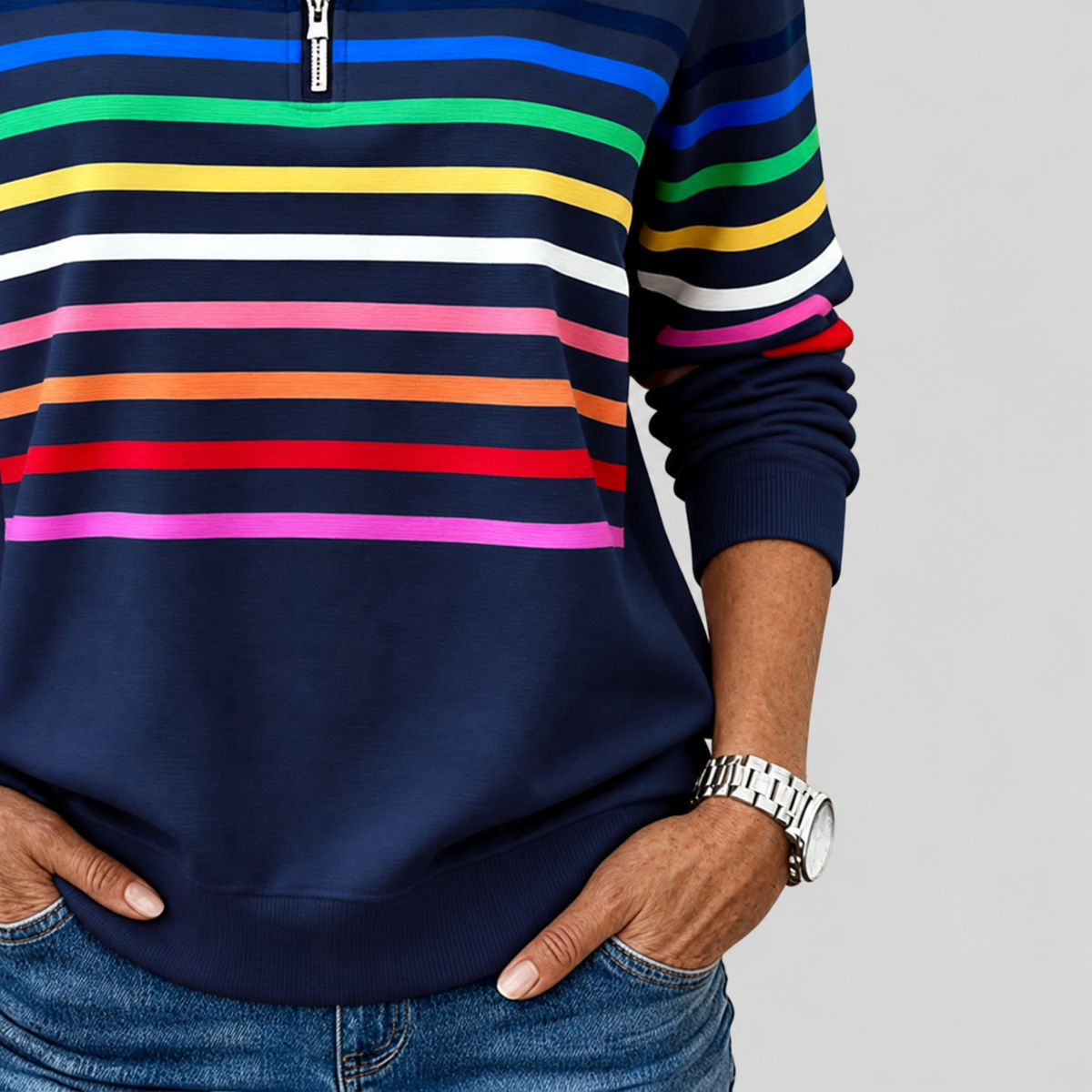 Corabelle | Striped Quarter-Zip Sweatshirt