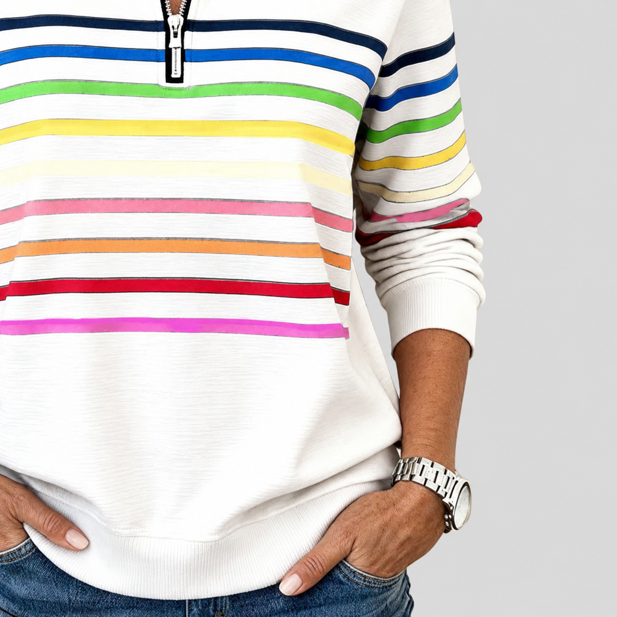 Corabelle | Striped Quarter-Zip Sweatshirt