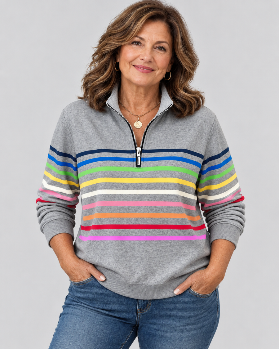 Corabelle | Striped Quarter-Zip Sweatshirt
