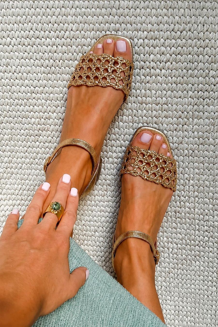 Ginevra | Golden Perforated Sandals
