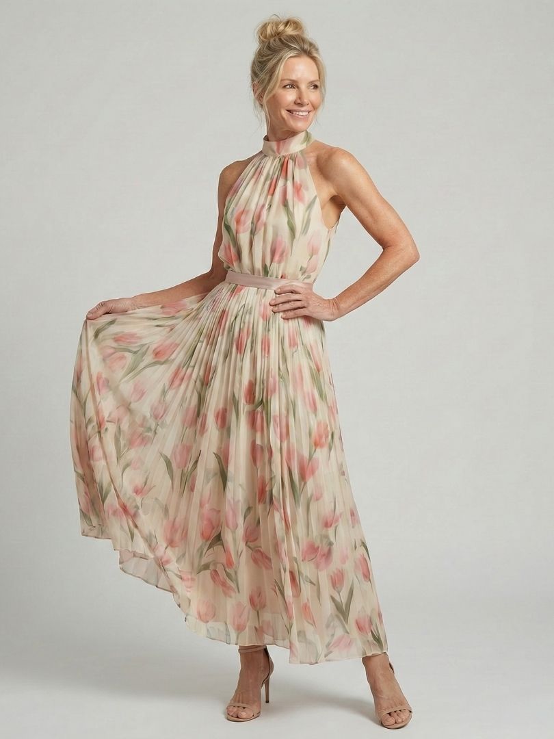Aurelle | Halter Floral Midi Dress