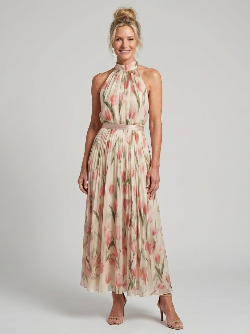Aurelle | Halter Floral Midi Dress