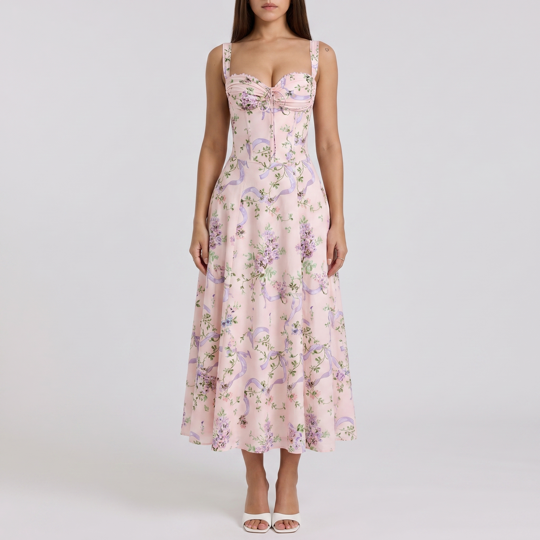 Lynn | Soft Corset Style Structured Bodice Midi Dress
