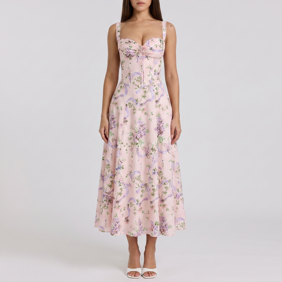 Lynn | Soft Corset Style Structured Bodice Midi Dress