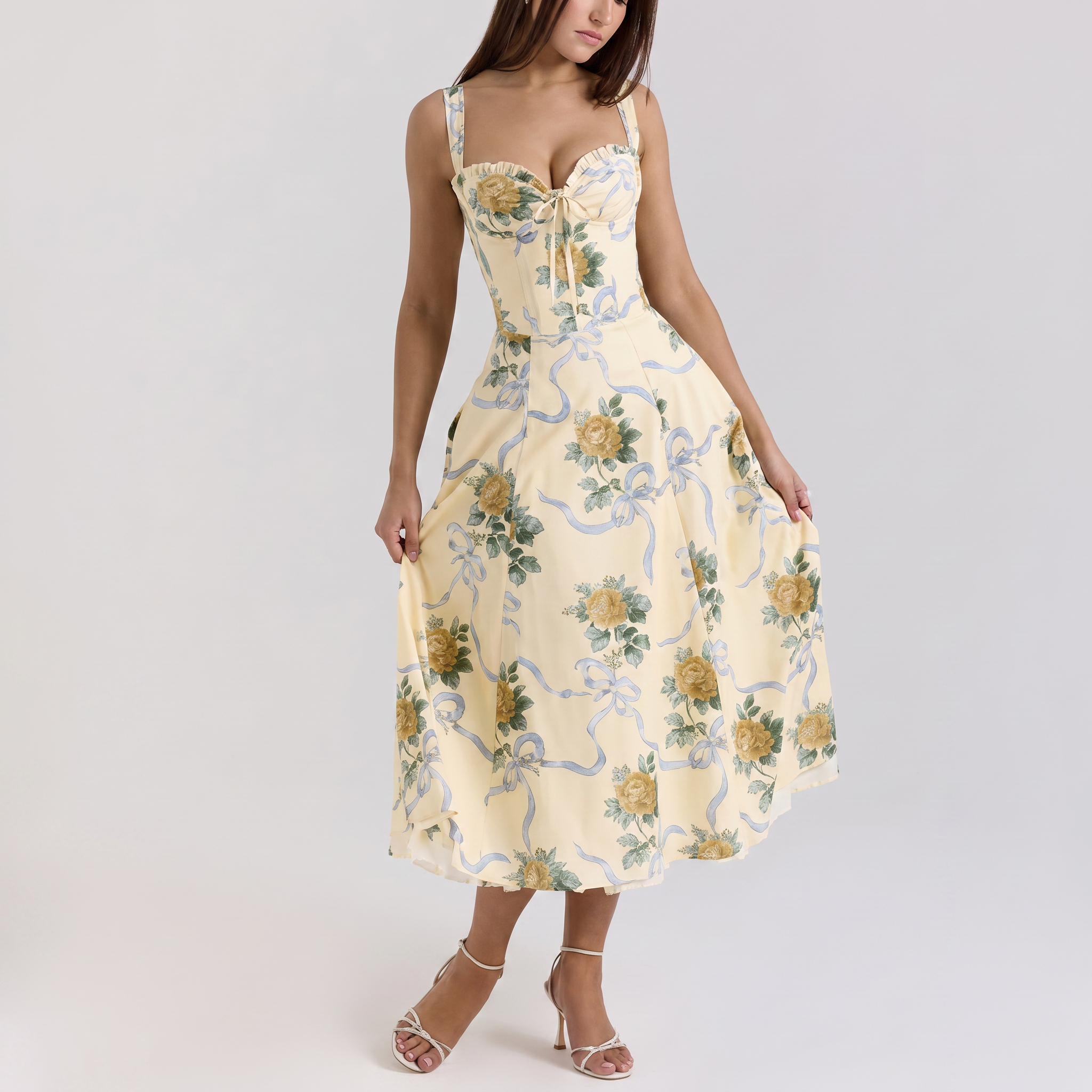 Lynn | Soft Corset Style Structured Bodice Midi Dress