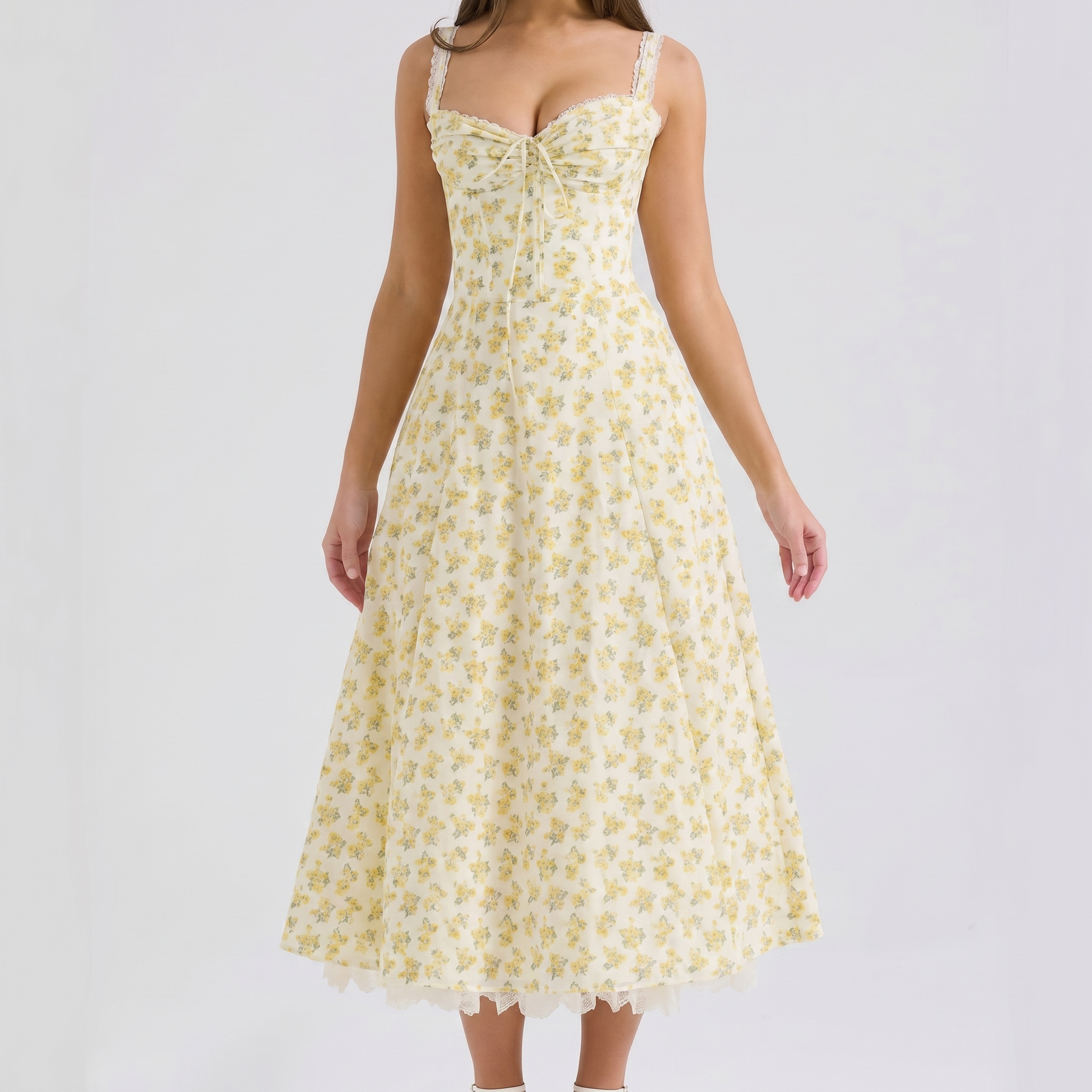 Lynn | Soft Corset Style Structured Bodice Midi Dress
