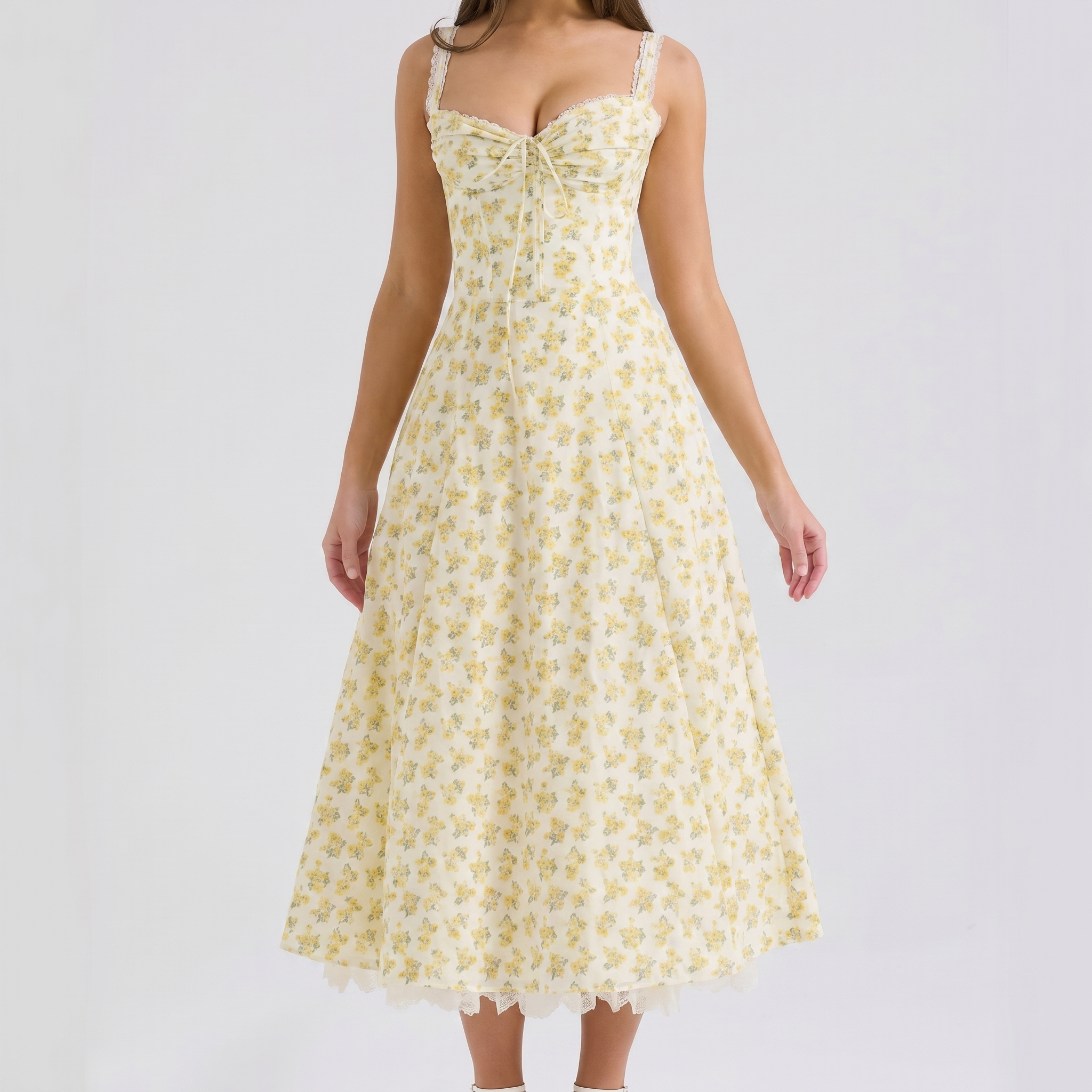 Lynn | Soft Corset Style Structured Bodice Midi Dress