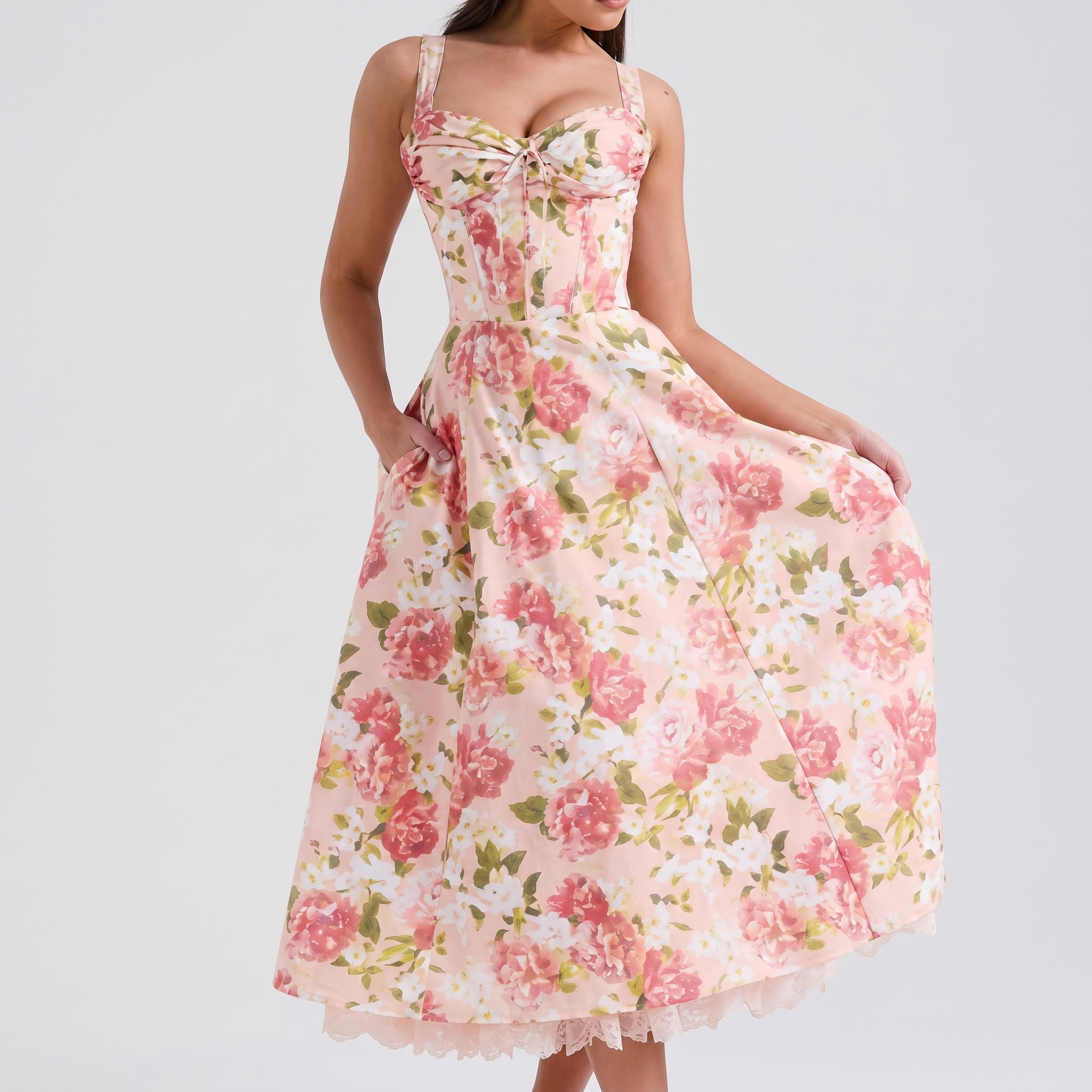Lynn | Soft Corset Style Structured Bodice Midi Dress