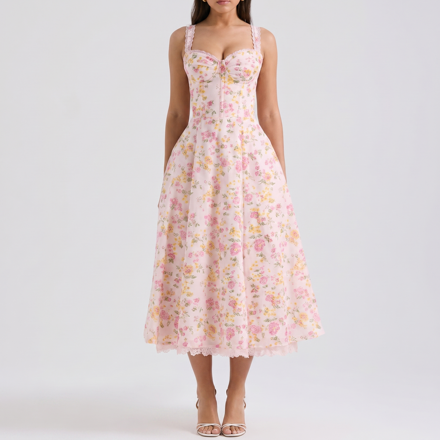 Lynn | Soft Corset Style Structured Bodice Midi Dress