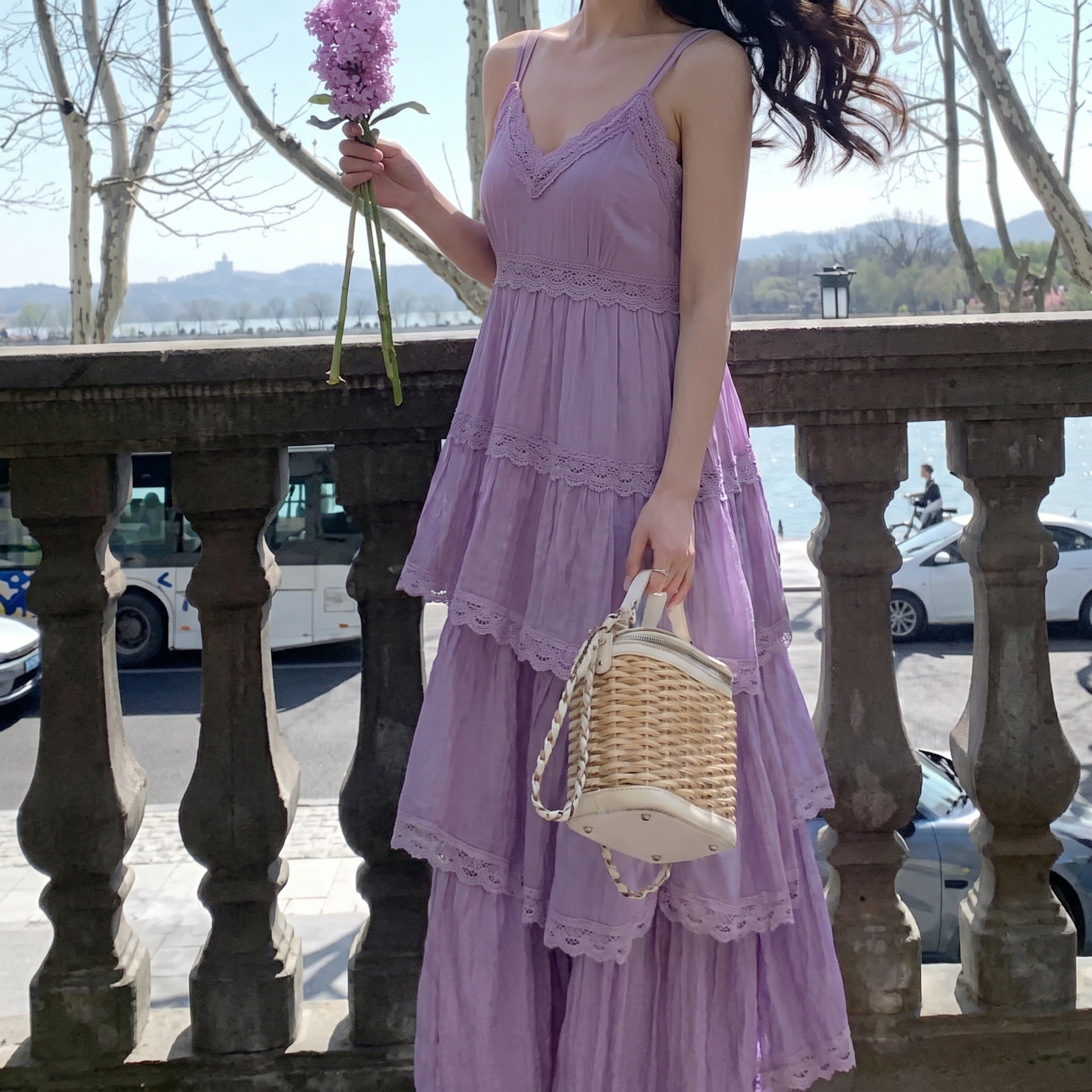 Lorelei | Spaghetti Strap Tiered Lace Layers Midi Dress
