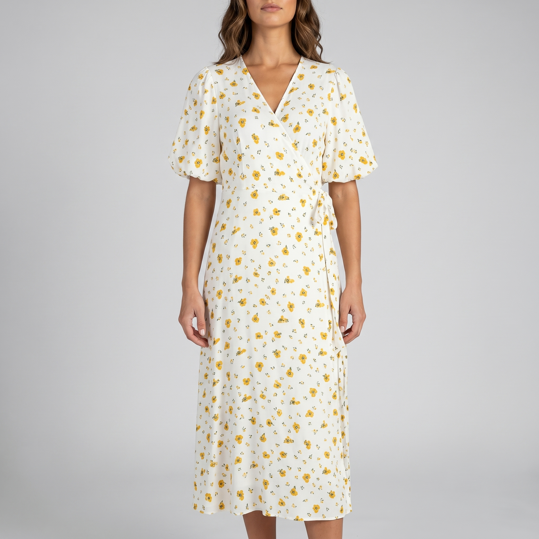 Otelene | Short Sleeve Wrap Floral Print Midi Dress