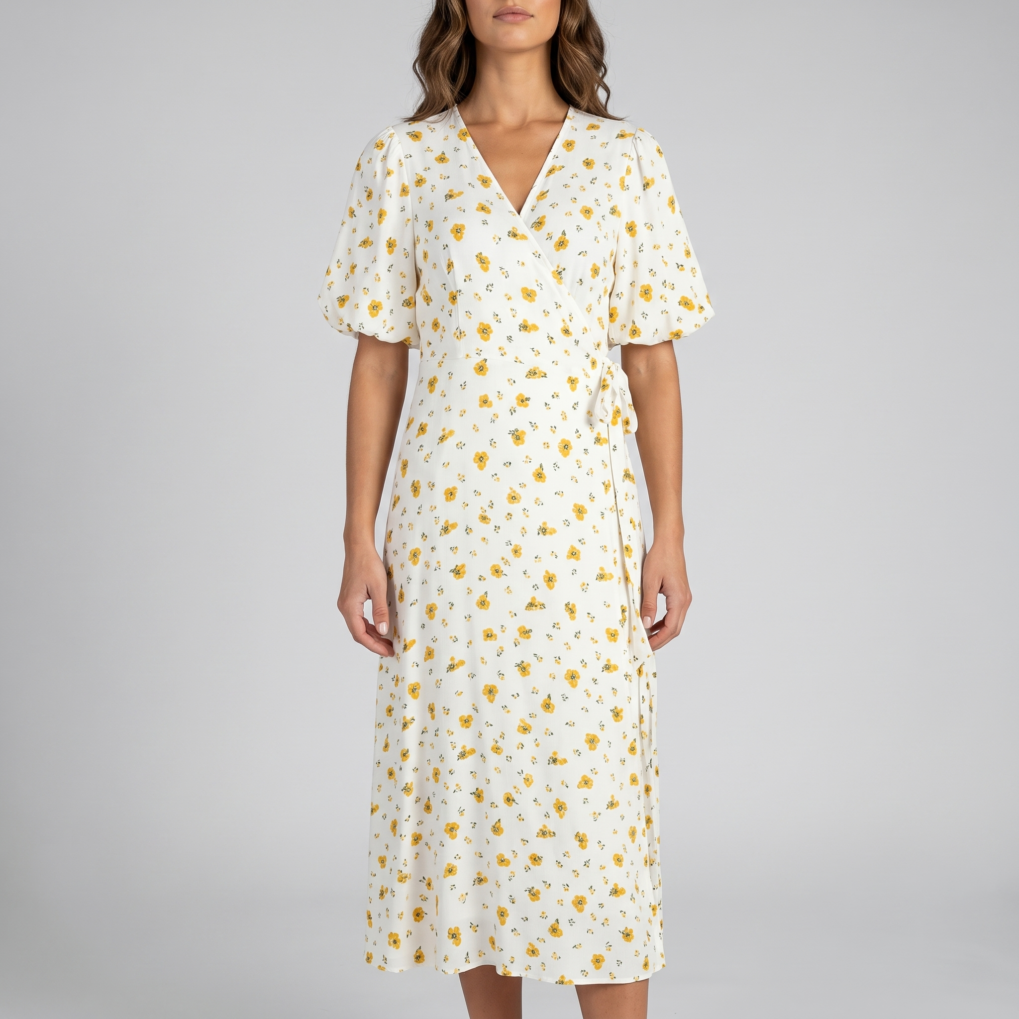 Otelene | Short Sleeve Wrap Floral Print Midi Dress