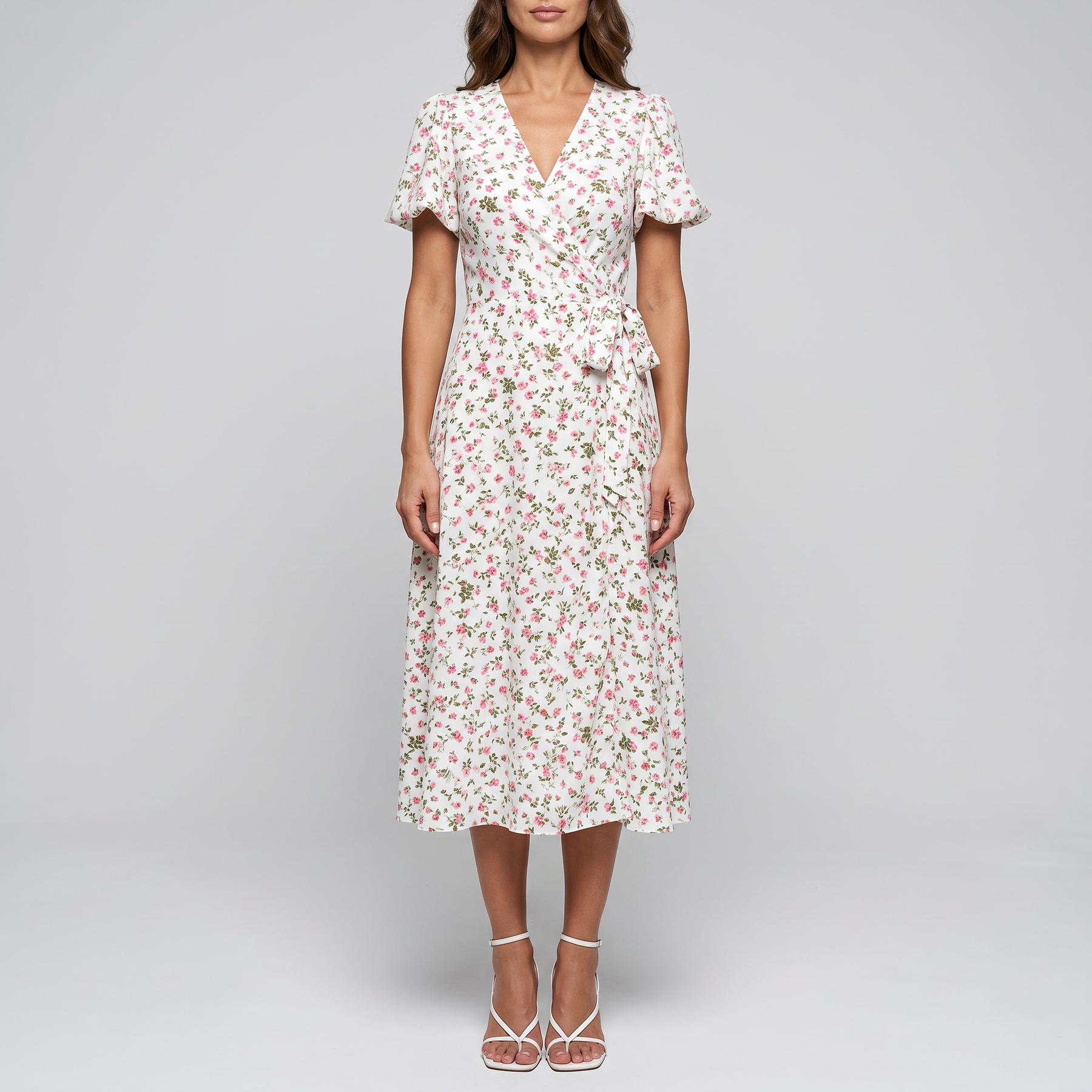 Otelene | Short Sleeve Wrap Floral Print Midi Dress