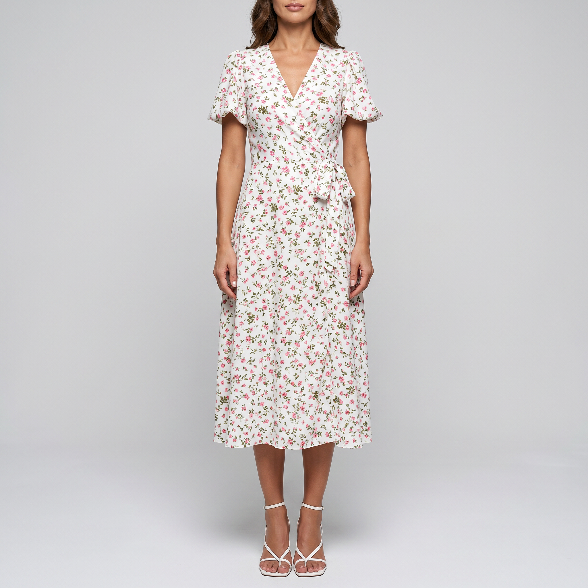 Otelene | Short Sleeve Wrap Floral Print Midi Dress