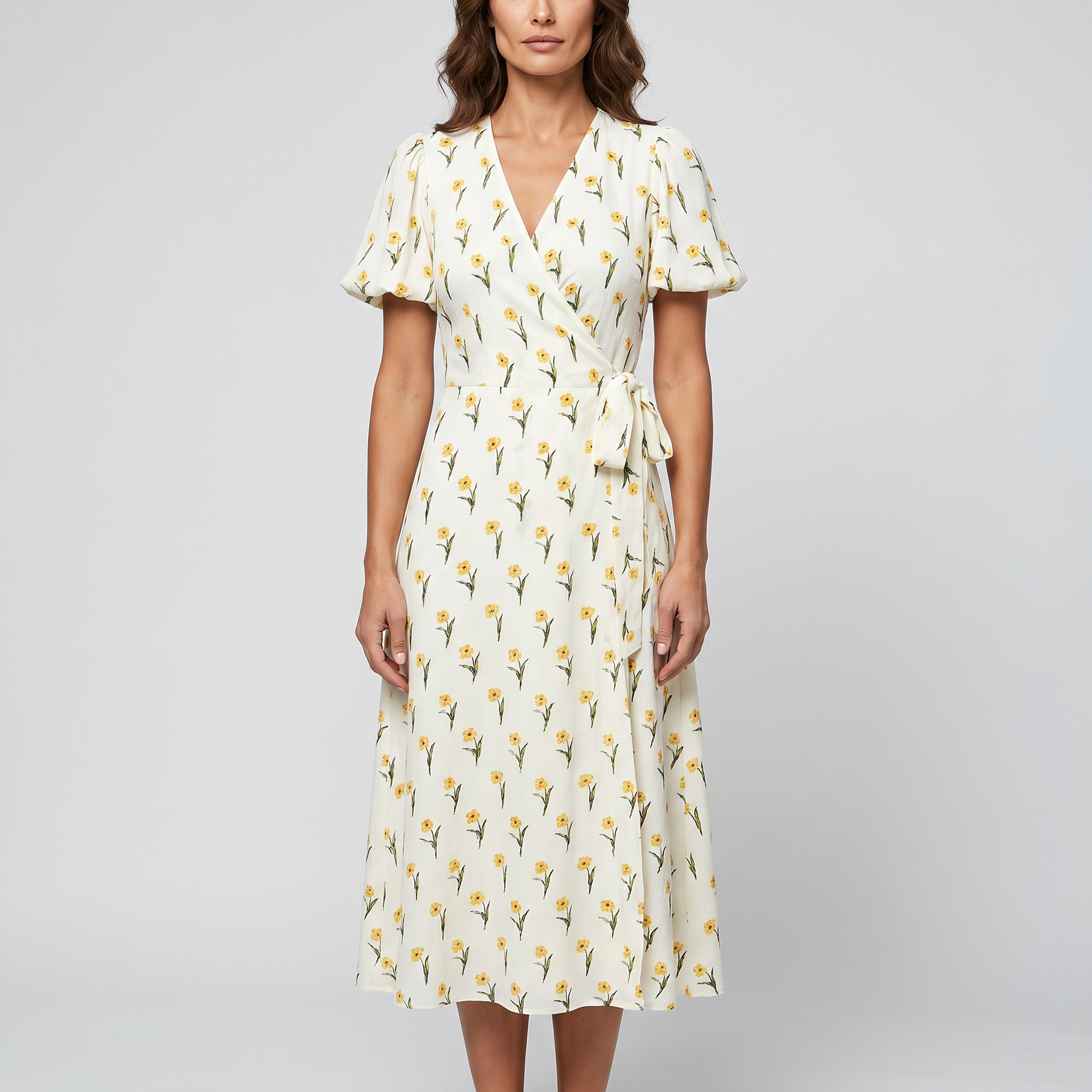 Otelene | Short Sleeve Wrap Floral Print Midi Dress